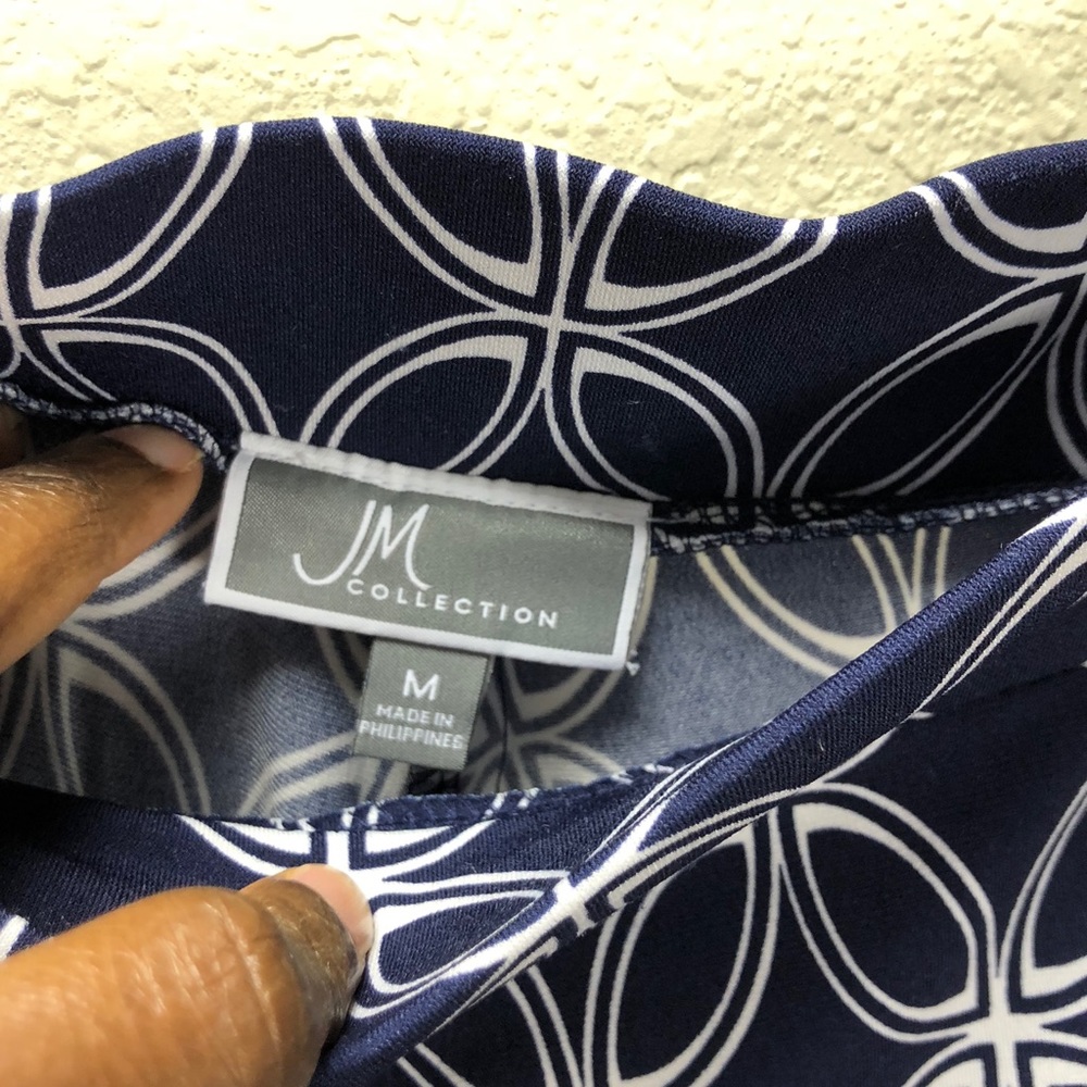 JM Collection Navy Blue & White Palazzo Pants - Picture 4 of 5